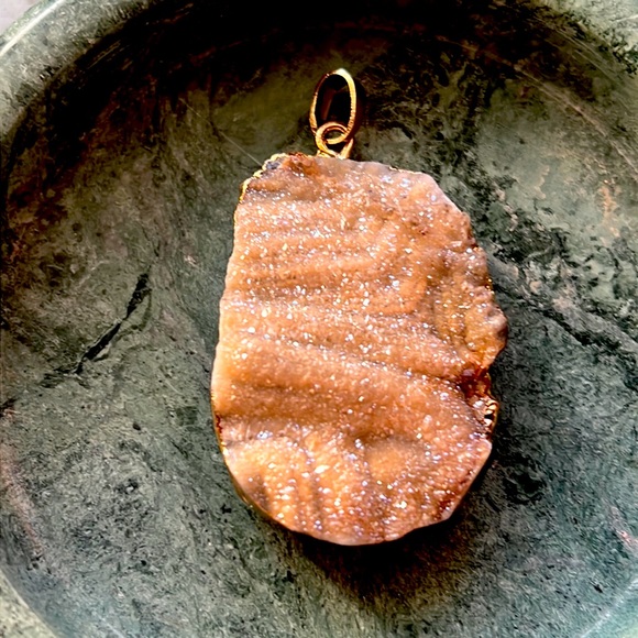 Stone pendant. Double sided. Gold dipped - Picture 1 of 4